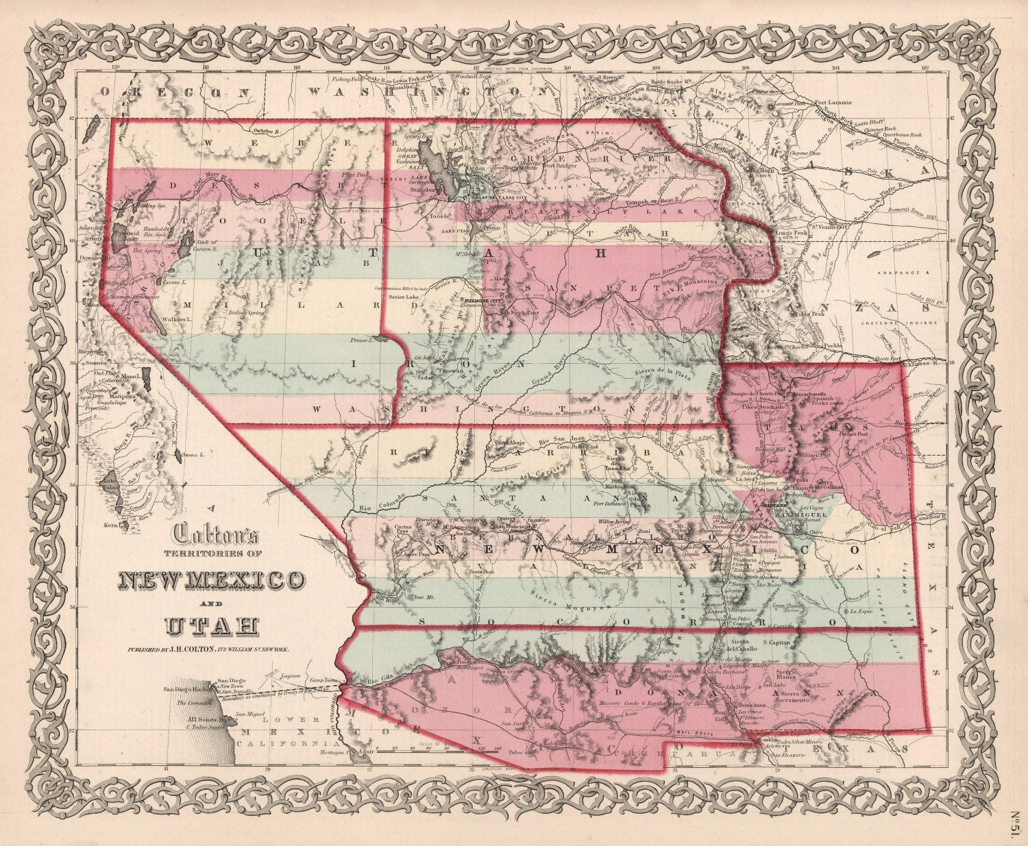 Vintage Map of New Mexico & Utah 1861