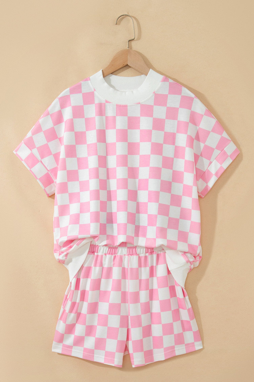 Checker Colorblock Mock Neck Top & Short Set
