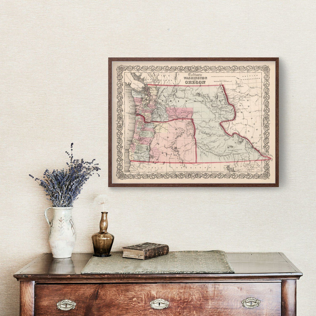 Vintage Map of Washington & Oregon 1861