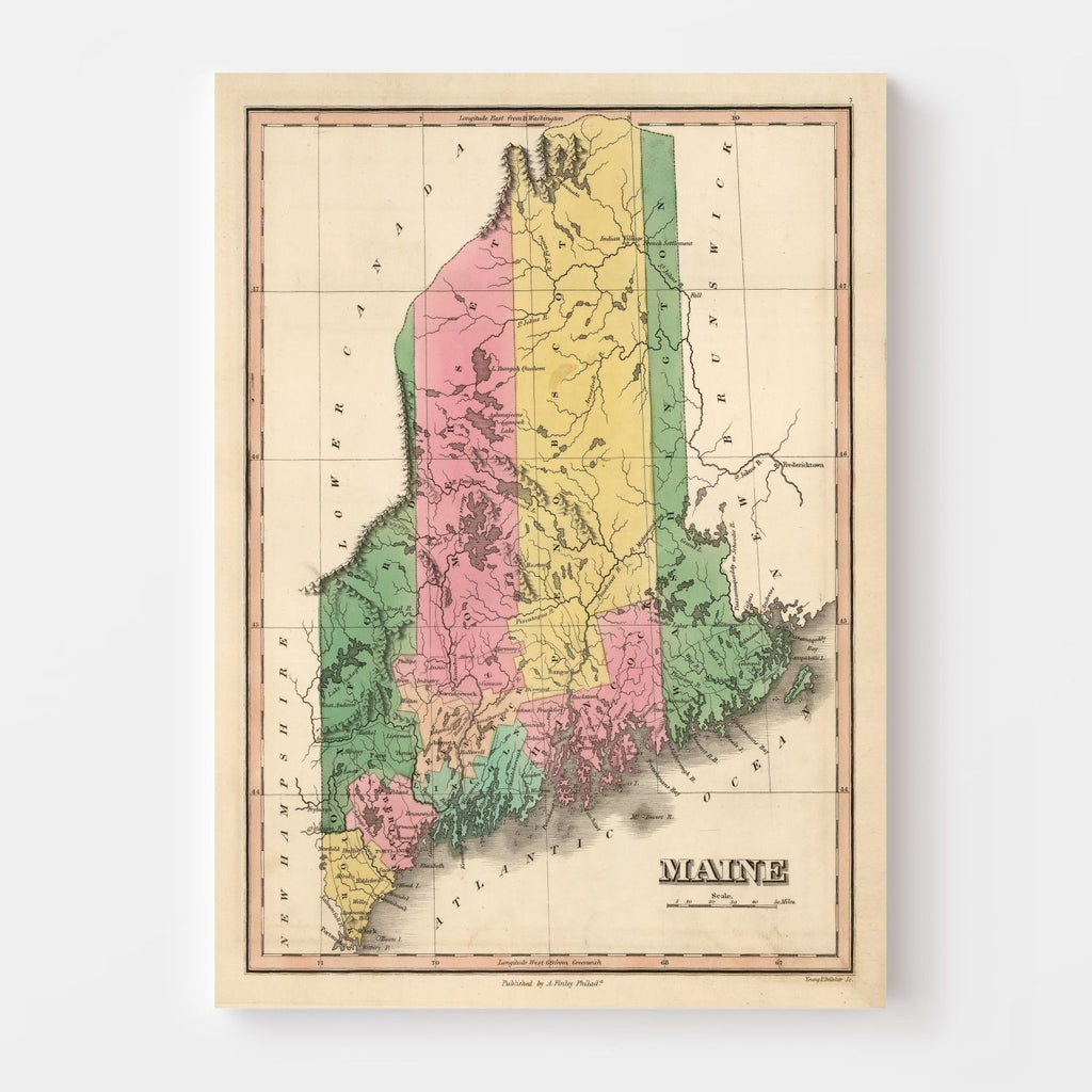 Vintage Map of Maine 1824