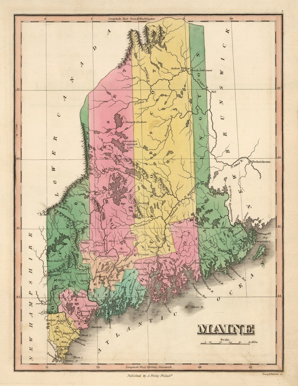 Vintage Map of Maine 1824
