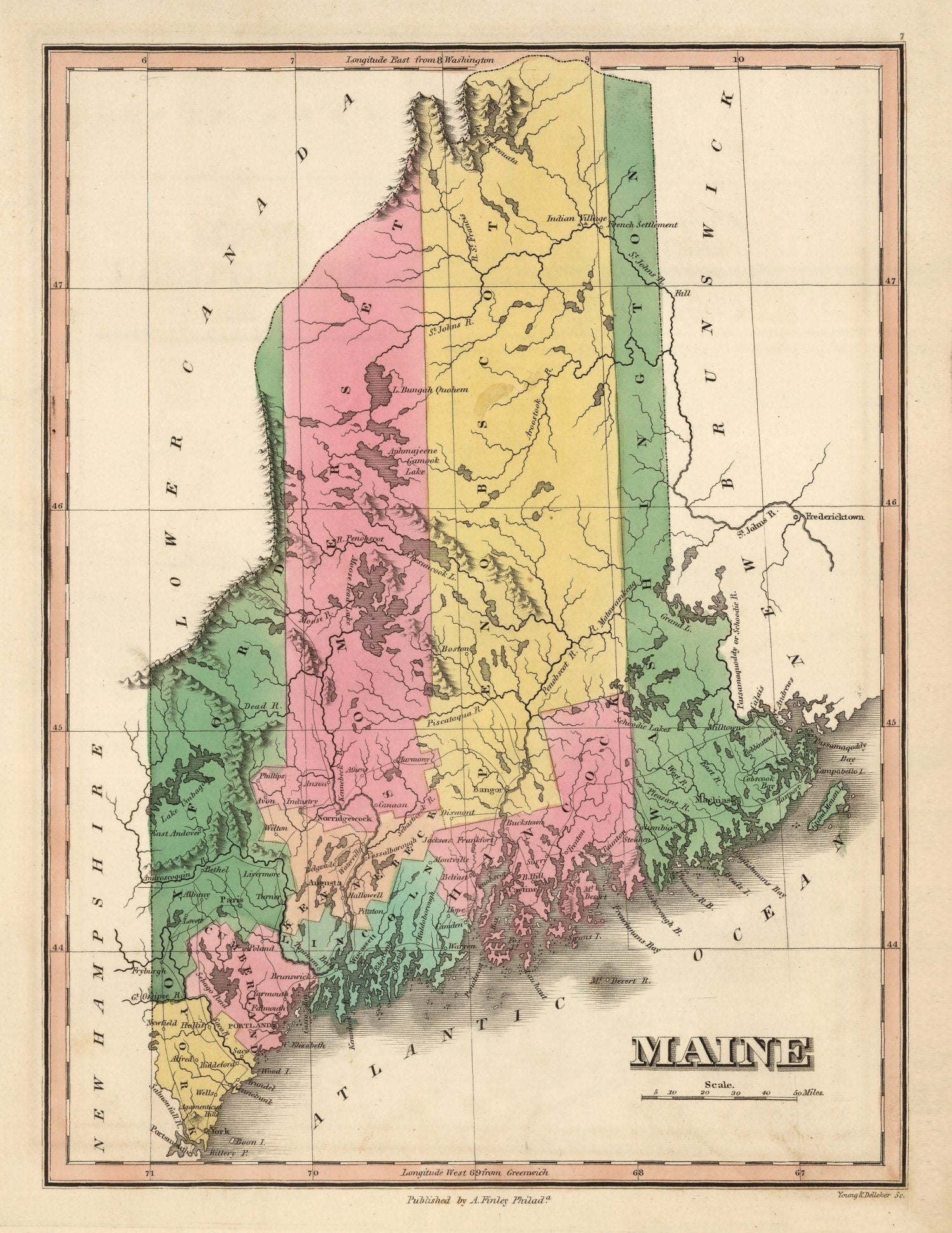 Vintage Map of Maine 1824