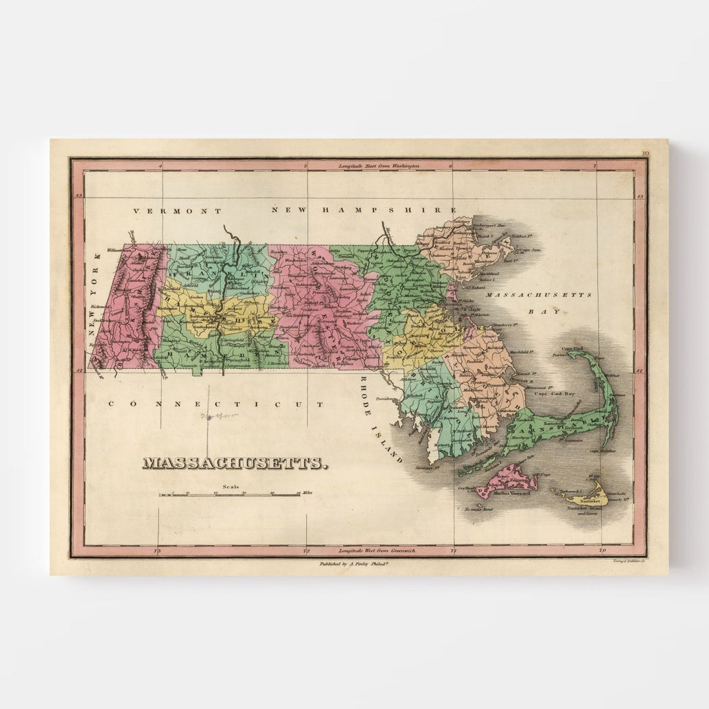 Vintage Map of Massachusetts 1824