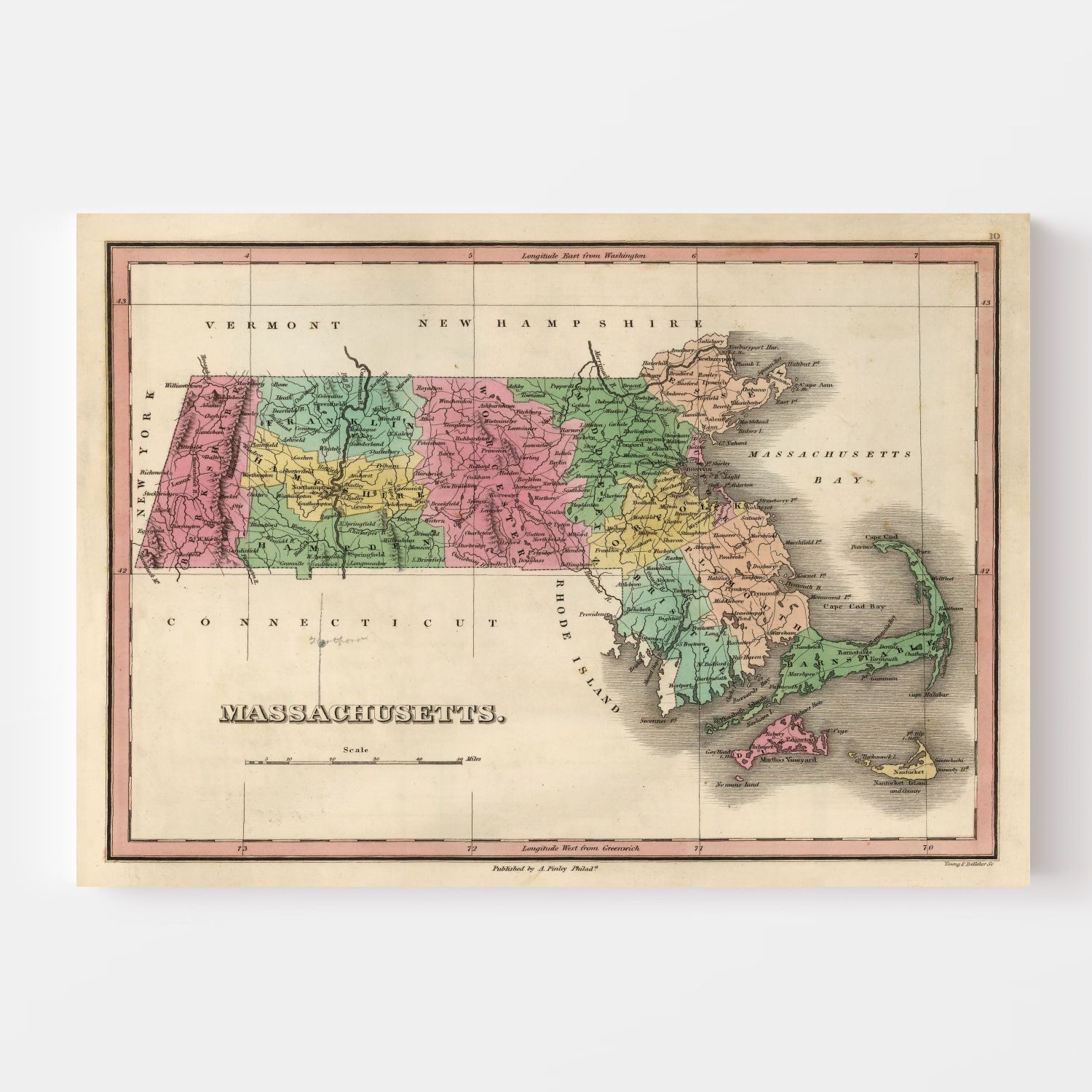Vintage Map of Massachusetts 1824