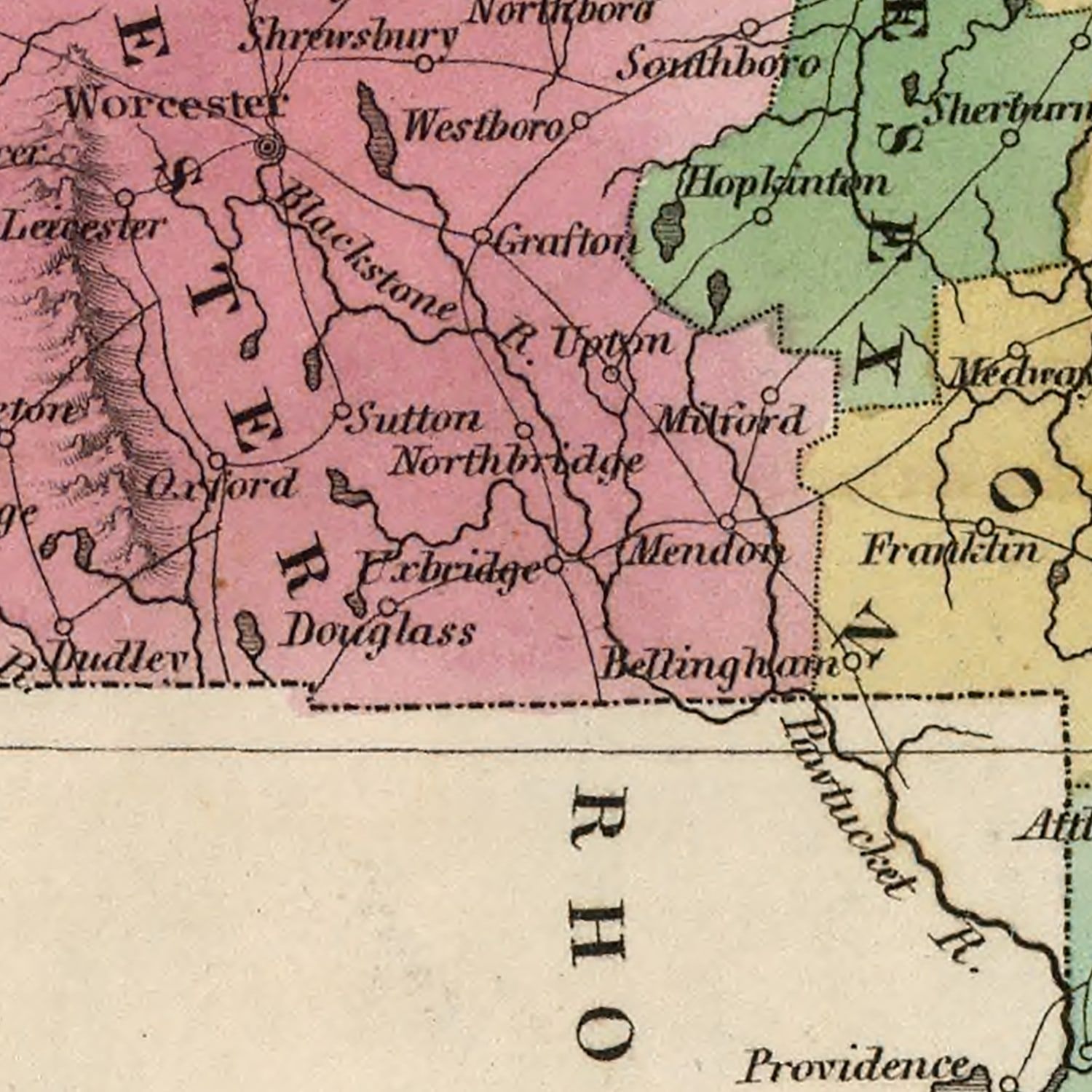 Vintage Map of Massachusetts 1824