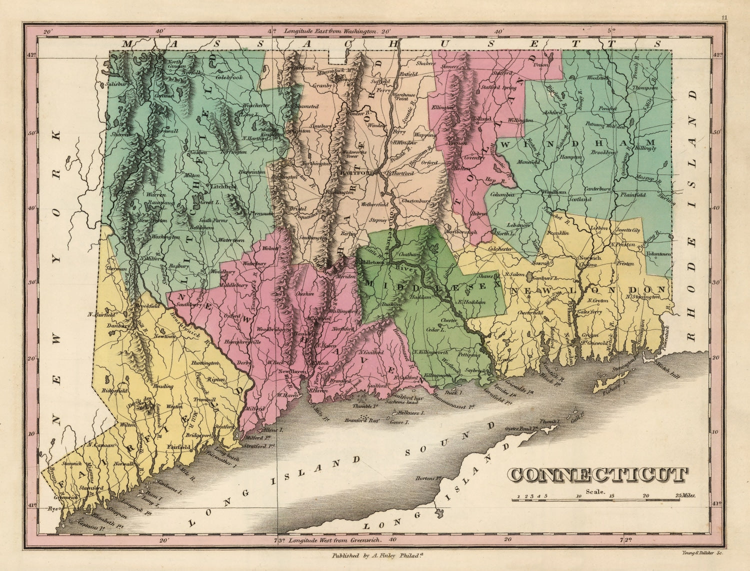 Vintage Map of Connecticut 1824