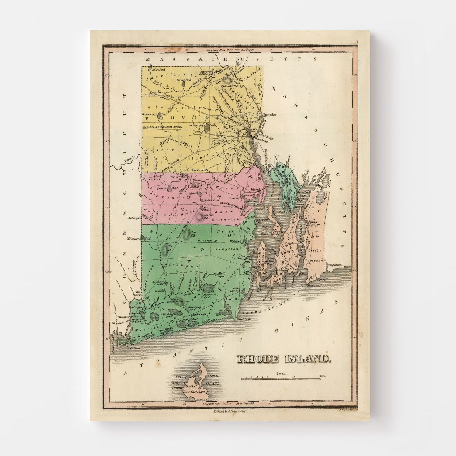 Vintage Map of Rhode Island 1824