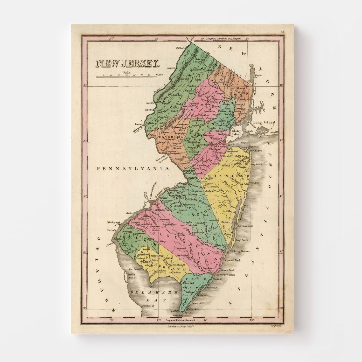 Vintage Map of New Jersey 1824