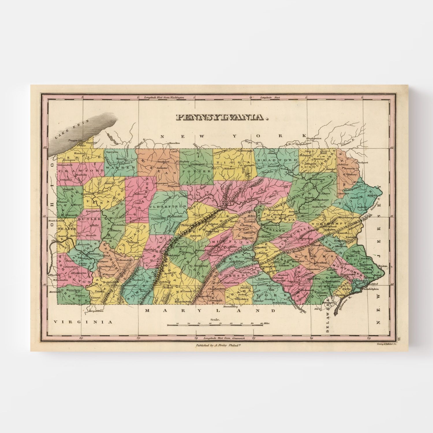 Vintage Map of Pennsylvania 1824