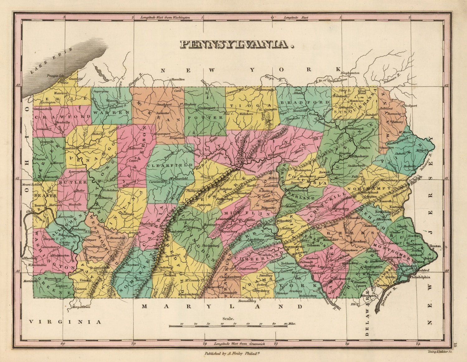 Vintage Map of Pennsylvania 1824
