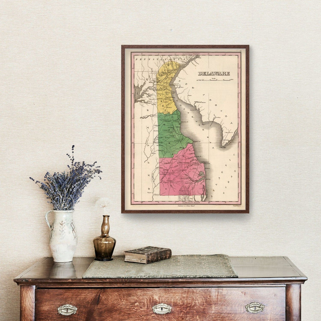Vintage Map of Delaware 1824
