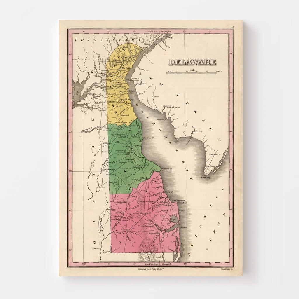 Vintage Map of Delaware 1824