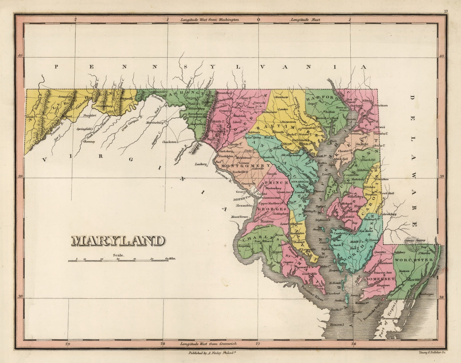 Vintage Map of Maryland 1824