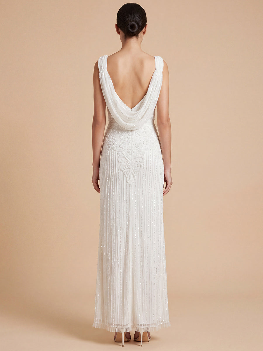 Lara Beaded Illusion Neckline Maxi Length Dress | 51227
