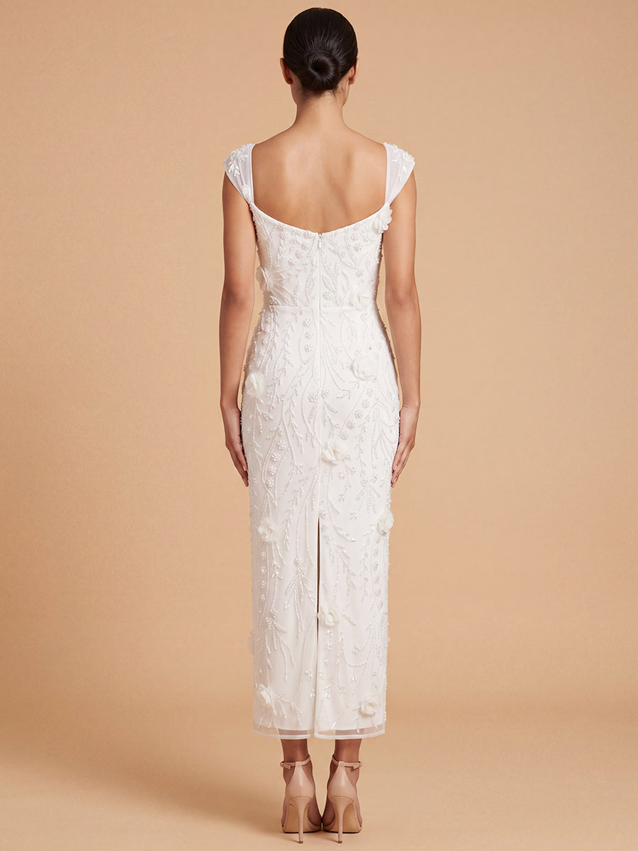Lara Beaded Midi Dress with 3-D Florals | 51232