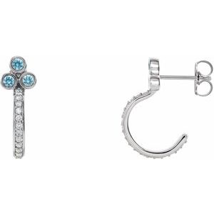 Platinum Natural Blue Zircon & 1/4 CTW Natural Diamond J-Hoop Earrings
