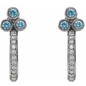 Sterling Silver Natural Blue Zircon & 1/4 CTW Natural Diamond J-Hoop Earrings