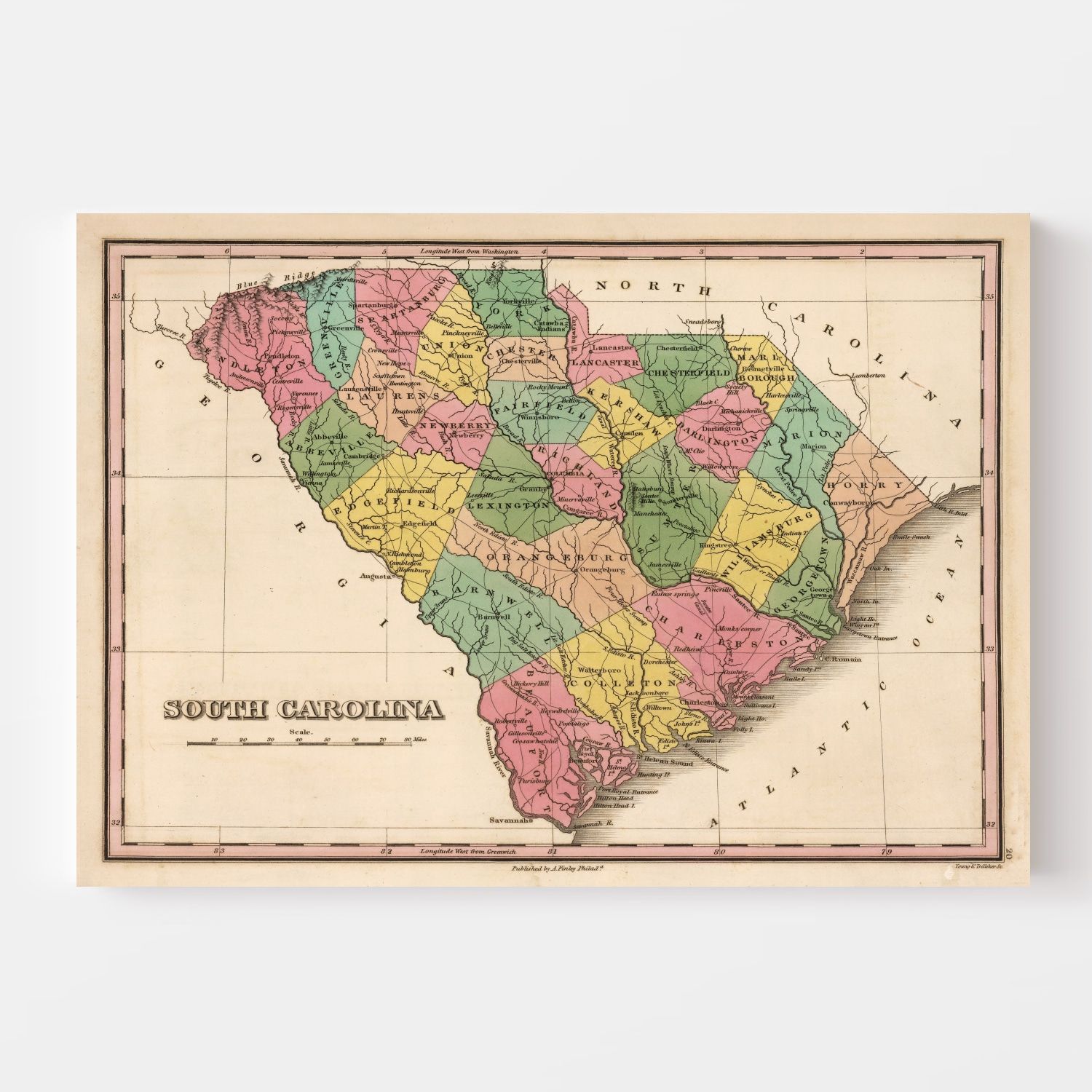 Vintage Map of South Carolina 1824