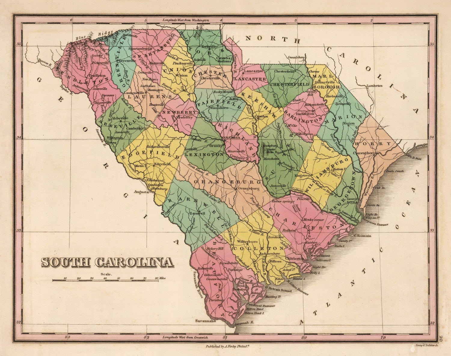 Vintage Map of South Carolina 1824