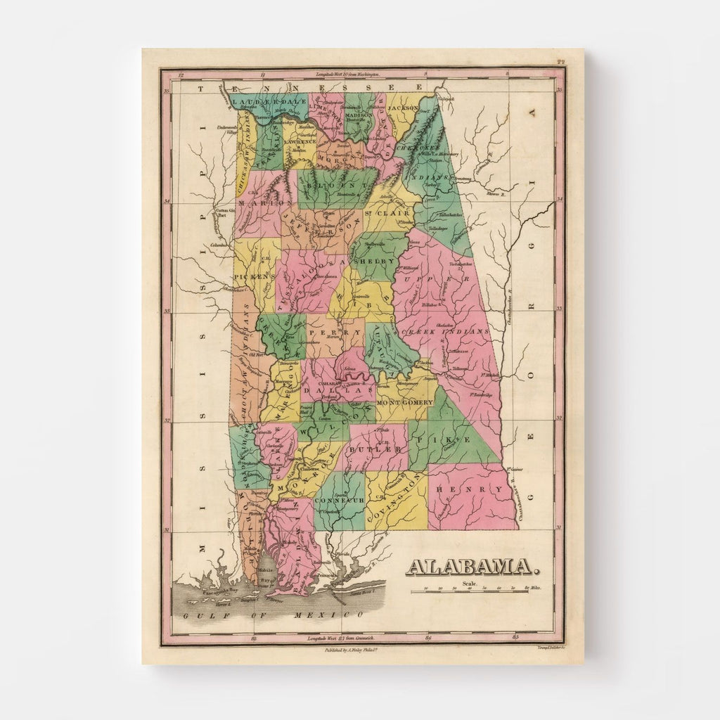 Vintage Map of Alabama 1824