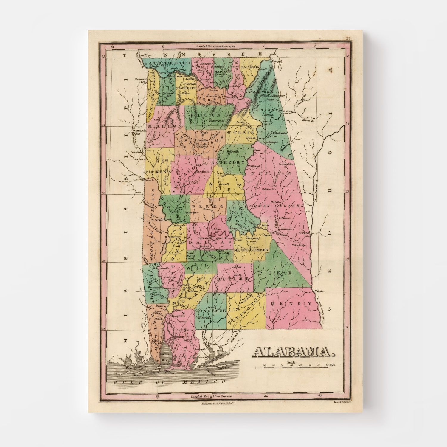 Vintage Map of Alabama 1824