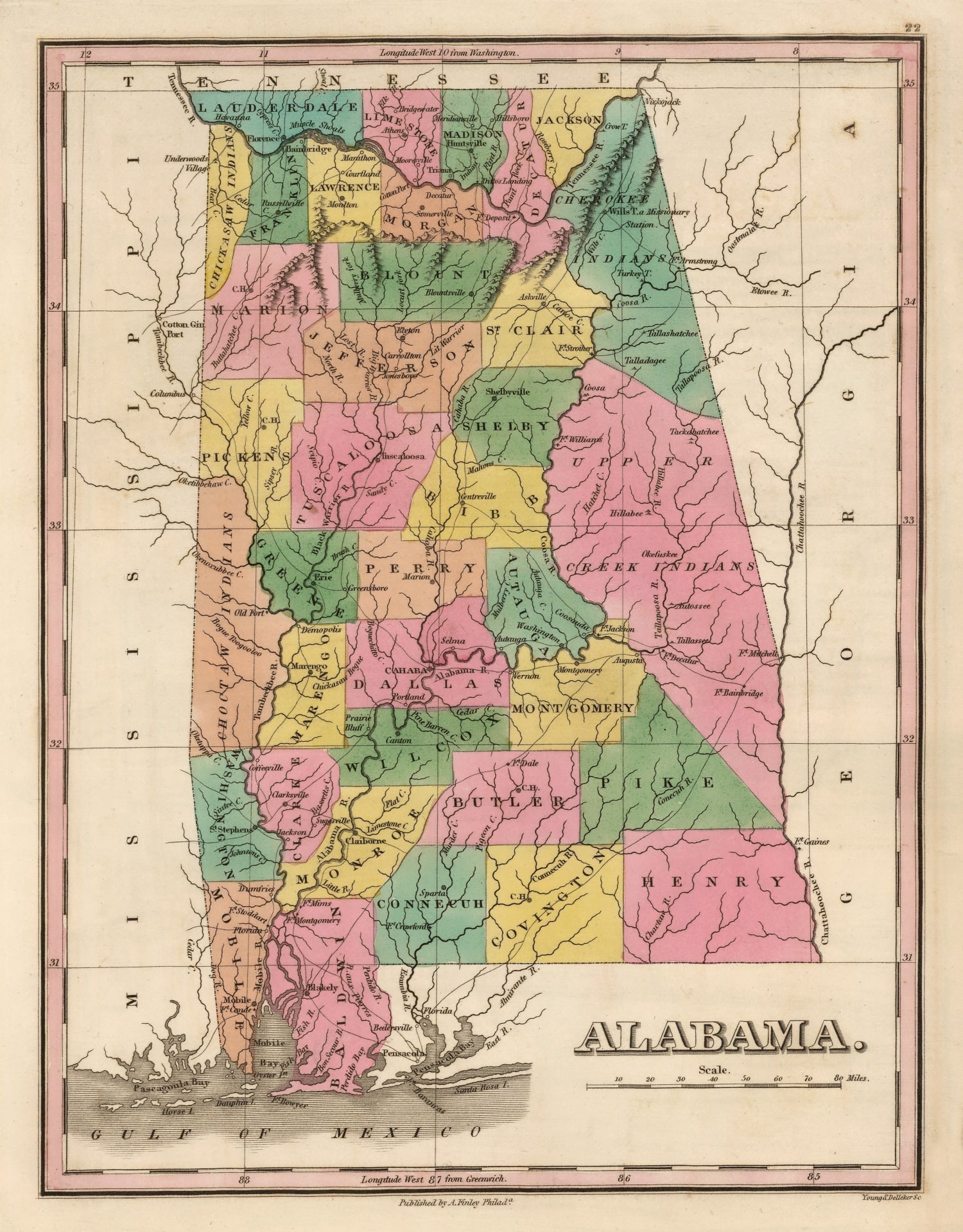 Vintage Map of Alabama 1824