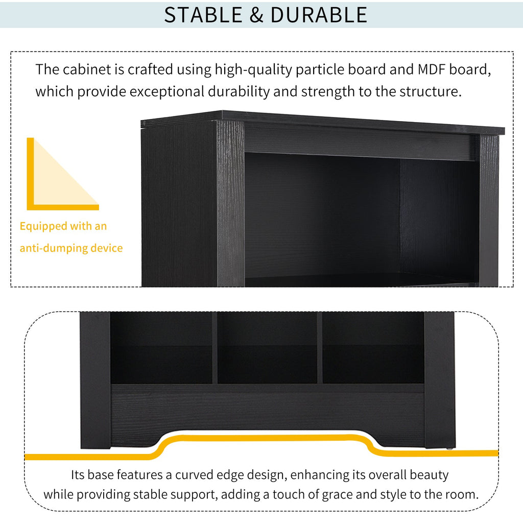 ON-TREND Stylish Design 30 Shoe Cubby Console, Contemporary Shoe Cabinet with Multiple Storage Capacity, Free Standing Tall Cabinet with Versatile Use for Hallway,  Bedroom, Black