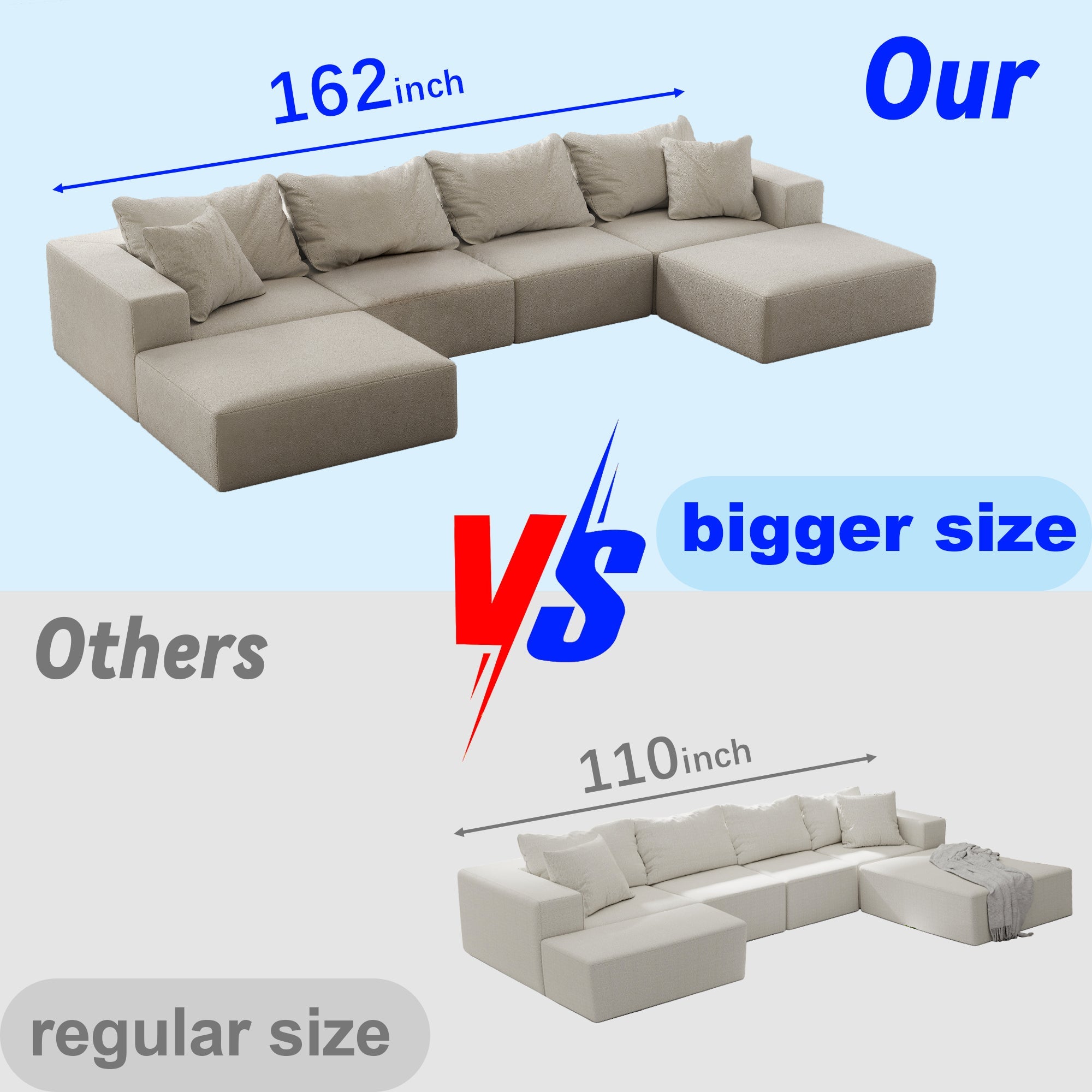 Oversized sponge cloud sofa,Modern Upholstered Sectional Sofa Couch Set,Modular 162' L Shaped Sectional Living Room Sofa Set With 6 Pillows,Free Combination Sofa Couch for Living Room,Bedroom
