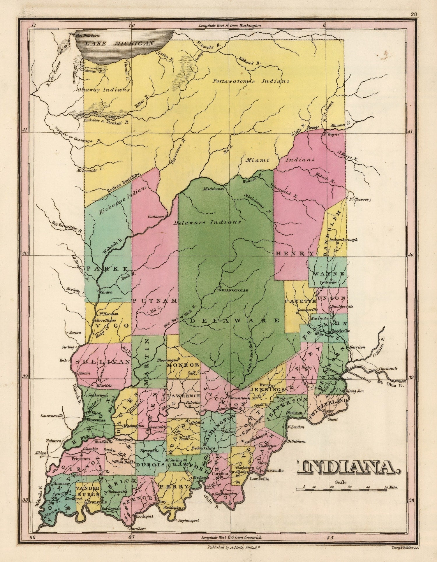 Vintage Map of Indiana 1824