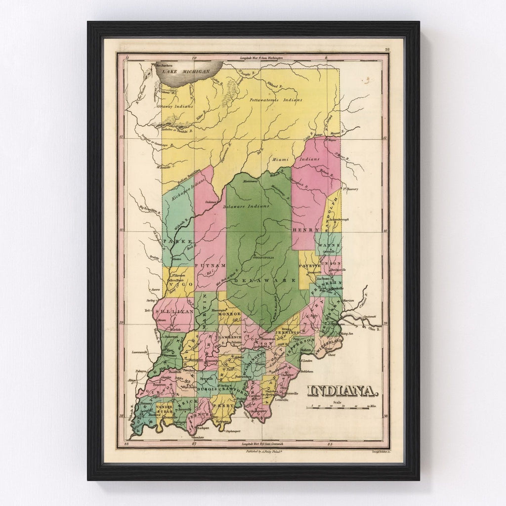 Vintage Map of Indiana 1824