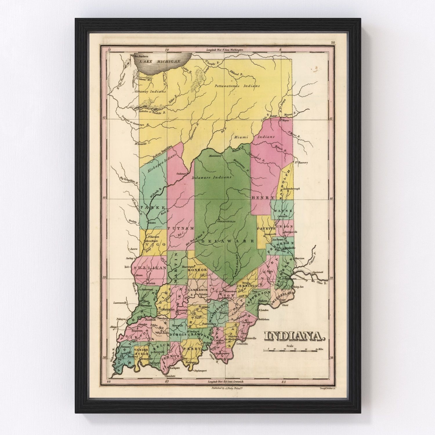 Vintage Map of Indiana 1824