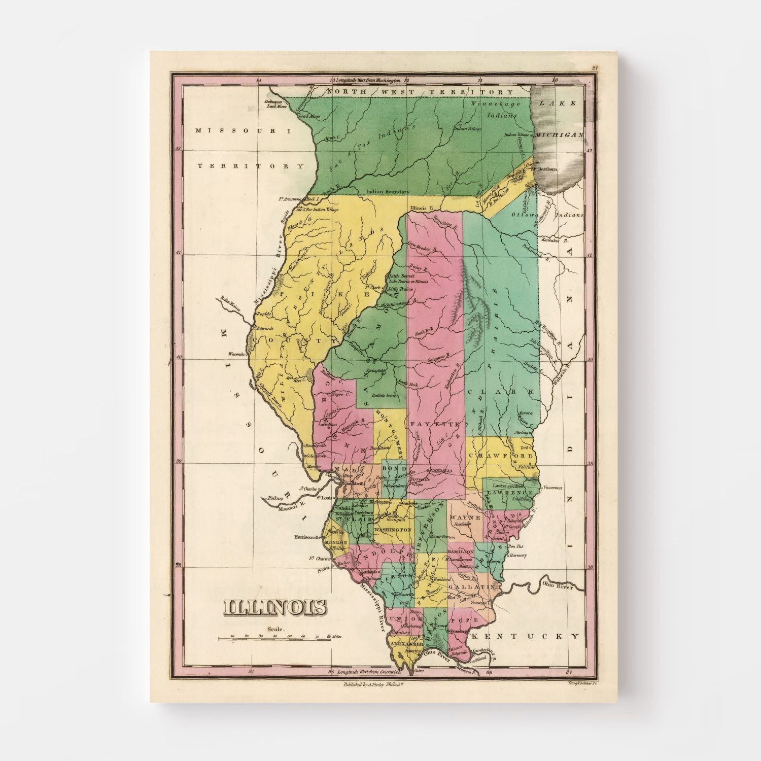 Vintage Map of Illinois 1824
