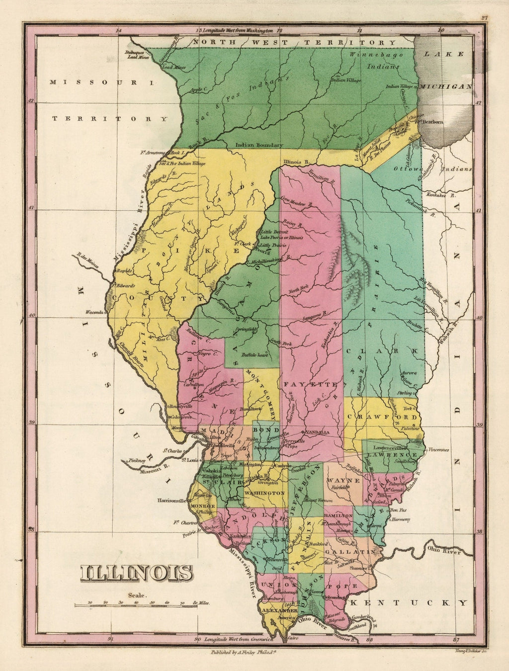 Vintage Map of Illinois 1824