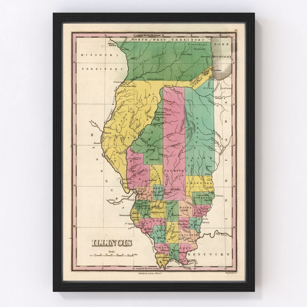 Vintage Map of Illinois 1824