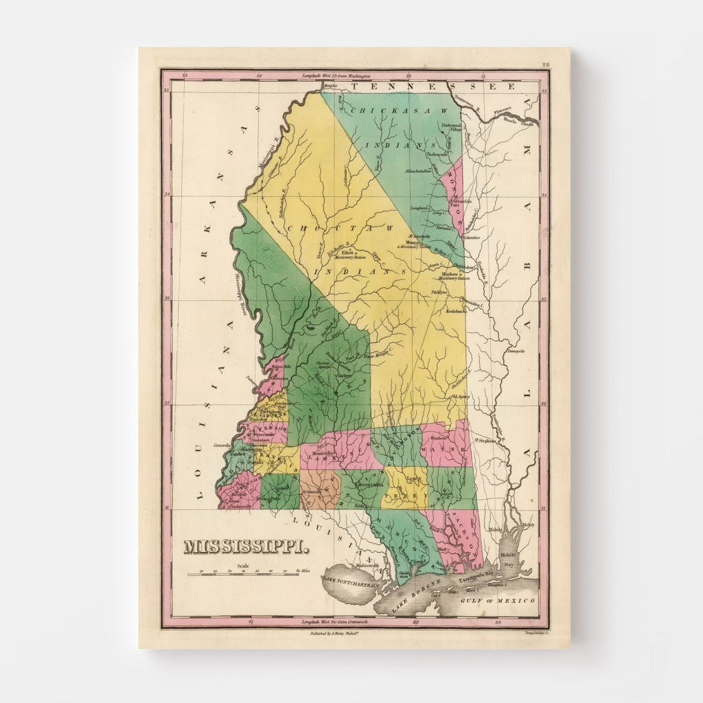 Vintage Map of Mississippi 1824