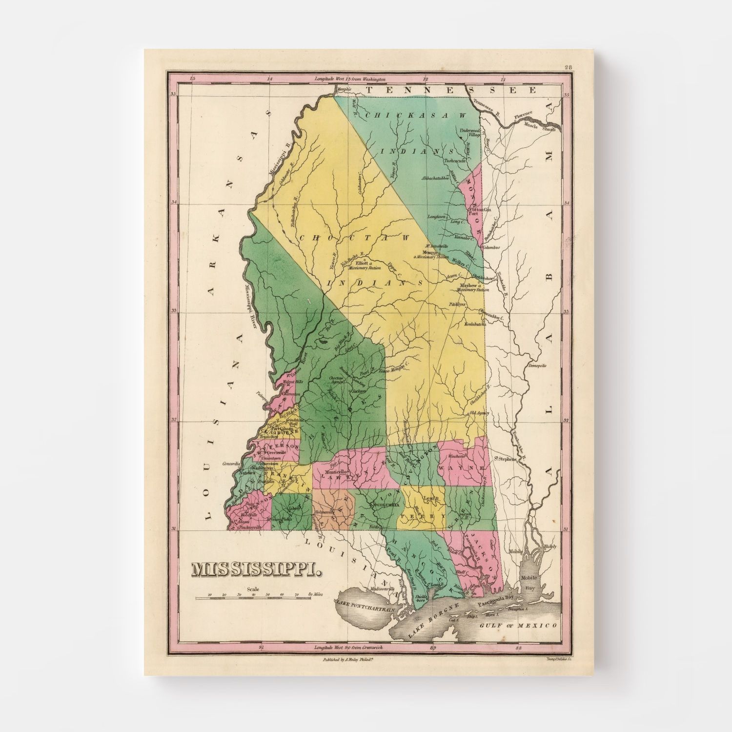 Vintage Map of Mississippi 1824