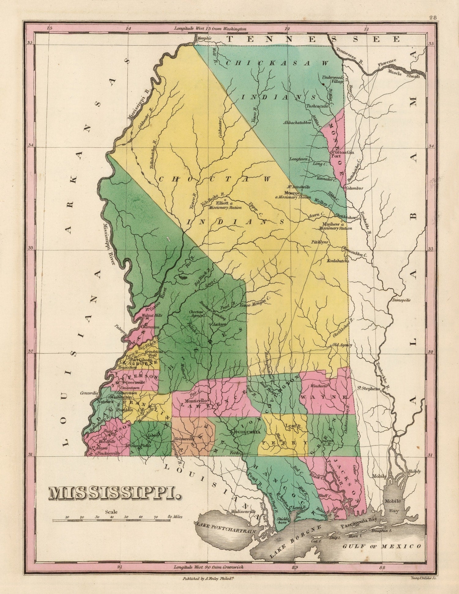 Vintage Map of Mississippi 1824