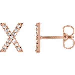 14K Rose Gold 1/10 CTW Natural Diamond Initial X Earrings