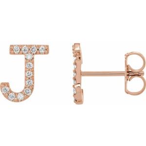 14K Rose Gold 1/10 CTW Natural Diamond Initial J Earrings