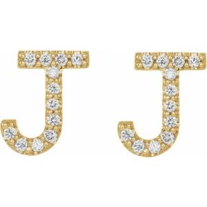 14K Yellow Gold 1/10 CTW Natural Diamond Initial J Earrings