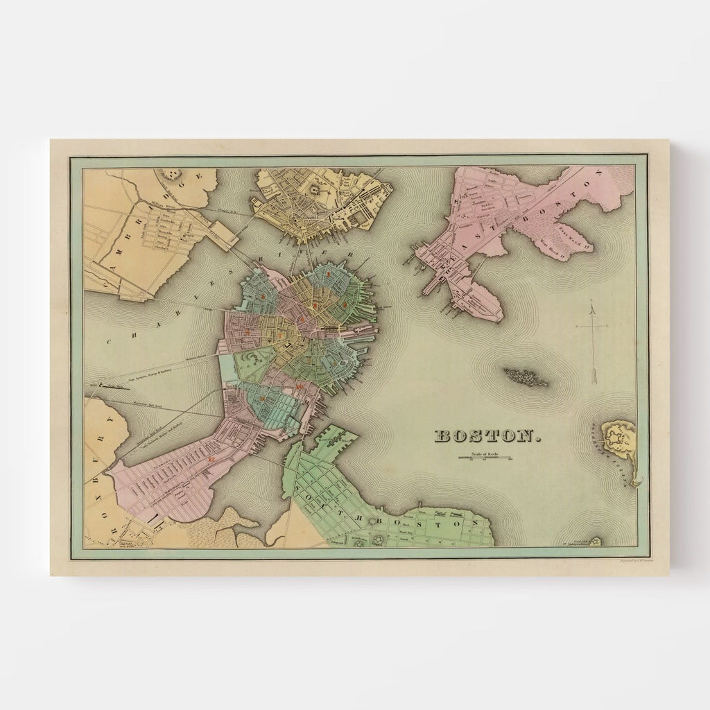 Vintage Map of Boston, Massachusetts 1838