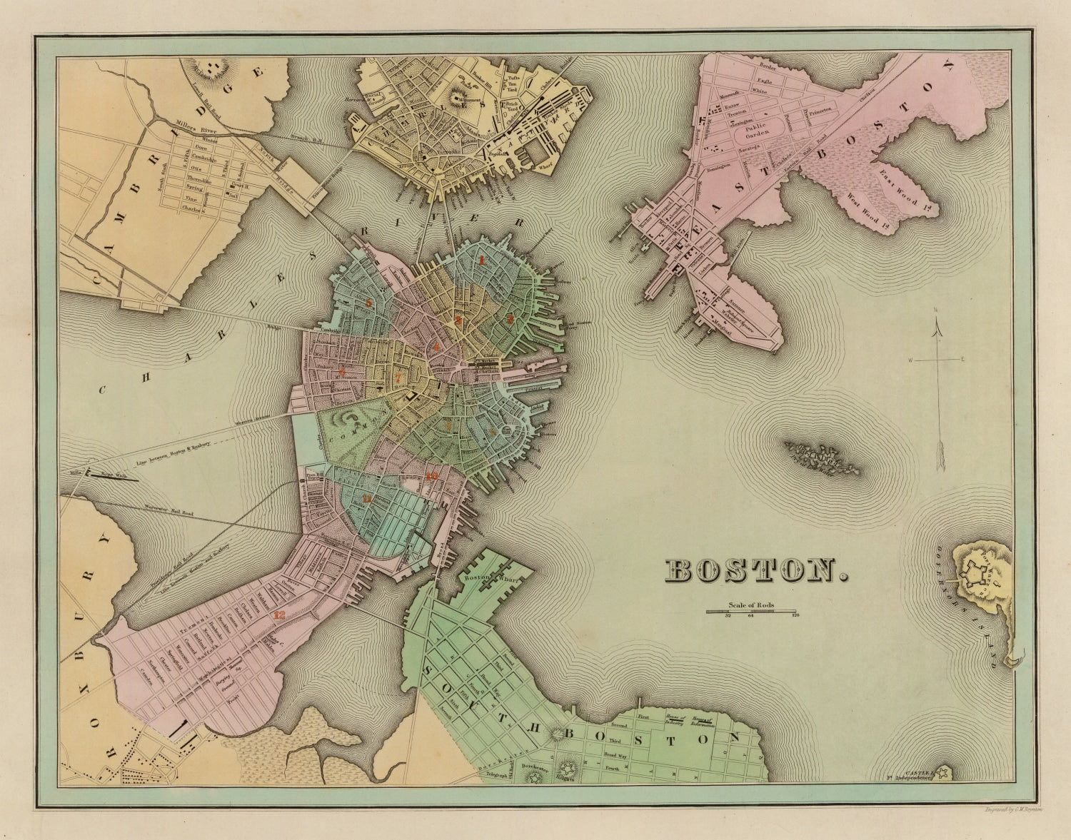 Vintage Map of Boston, Massachusetts 1838