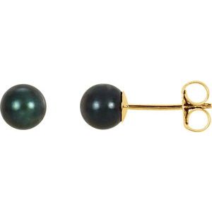 14K Yellow Gold 5 mm Cultured Black Akoya Pearl Earrings