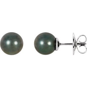 14K Palladium White Gold 8 mm Cultured Gray Tahitian Pearl Earrings