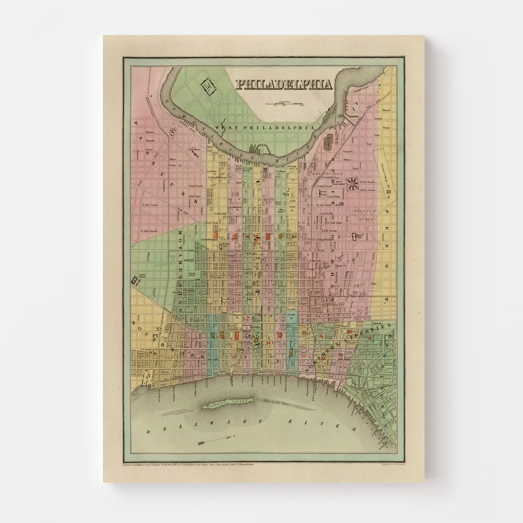 Vintage Map of Philadelphia, Pennsylvania 1838