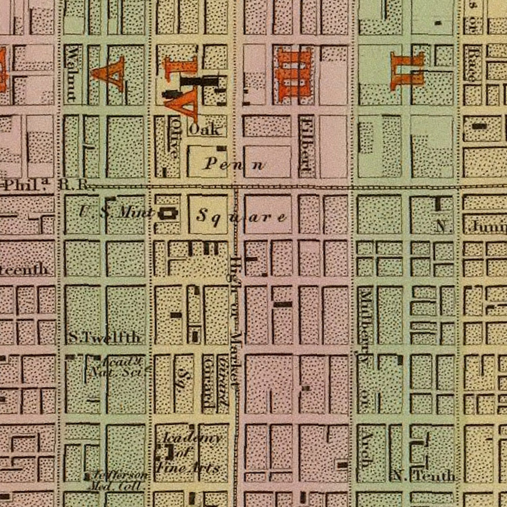 Vintage Map of Philadelphia, Pennsylvania 1838