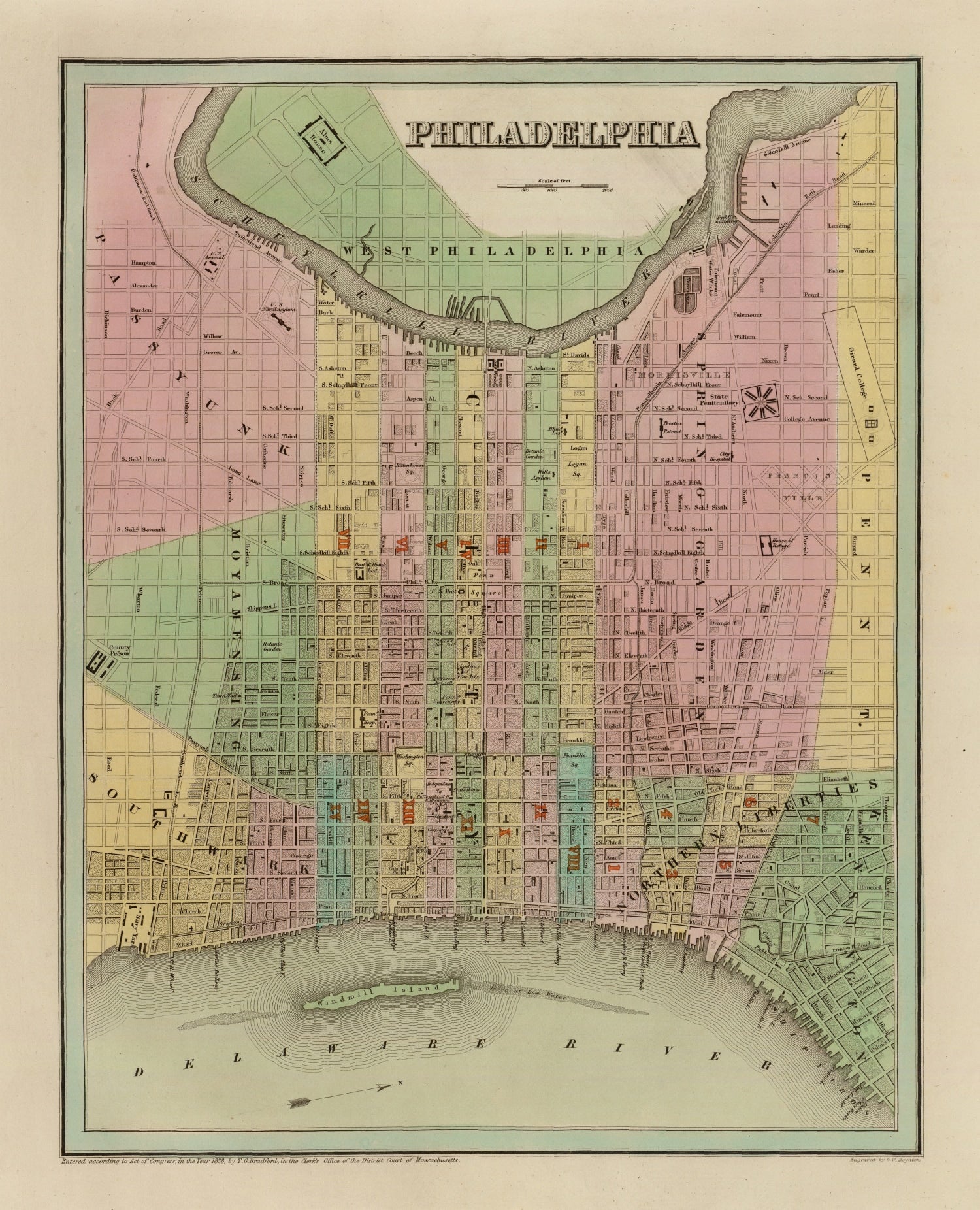 Vintage Map of Philadelphia, Pennsylvania 1838