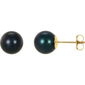 14K Yellow Gold 8 mm Cultured Black Akoya Pearl Earrings