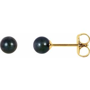 14K Yellow Gold 4 mm Cultured Black Akoya Pearl Earrings