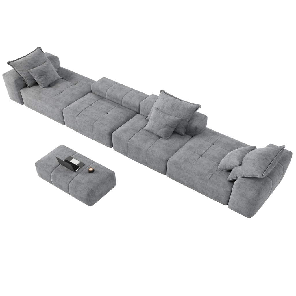 Modern Oversized Modular Sectional Sofa, Sparkling Chenille Fabric Soft Cushion Sofa with 6 Pillows, 6 PCS DIY Combination Tufted Sofa, No Assembly Required, GREY